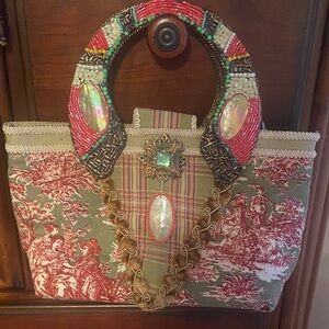 Mary Frances Red and Green Beaded Tote